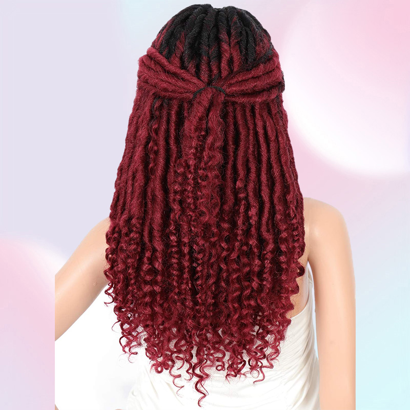 Beauart 4x4quot Swiss Lace Front Faux Locs Knotless Braided Wigs with Bohemian Curls Ends Synthetic Dreadlocks Braids Wigs5440384
