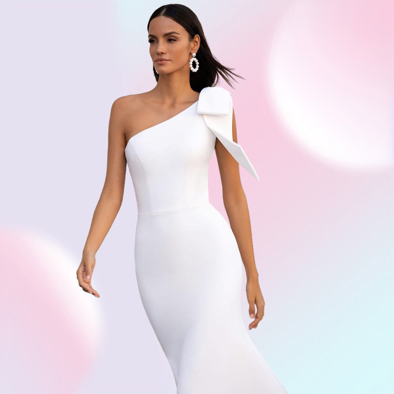 Vestidos Satin Mermaid Wedding Dresses Sexy One Shoulder Sleeveless Bridal Gown WhiteIvory Beach Wedding Party Gown with Bow