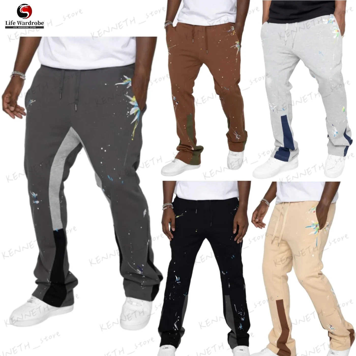 Men's Pants Flared Sweatpants Men Stacked Sweat Pants High Quality Trousers Pants Joggers Cargo Pants T240126