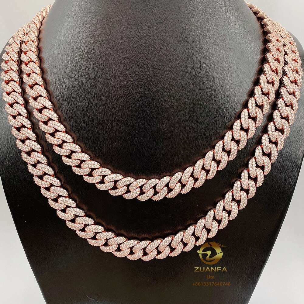 Luxury Customized Jewelry Hip Hop Moon Double Rows 13mm Vvs Diamond Silver Moissanite Cuban Link Chain
