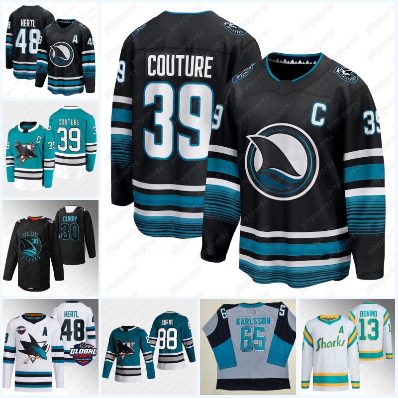 San Jose Sharks New Black Hockey Jerseys Logan Couture Tomas Hertl Jacob MacDonald Marc-Edouard Vlasic Mitchell Russell Kevin Labanc Mackenzie Blackwood Nico Sturm