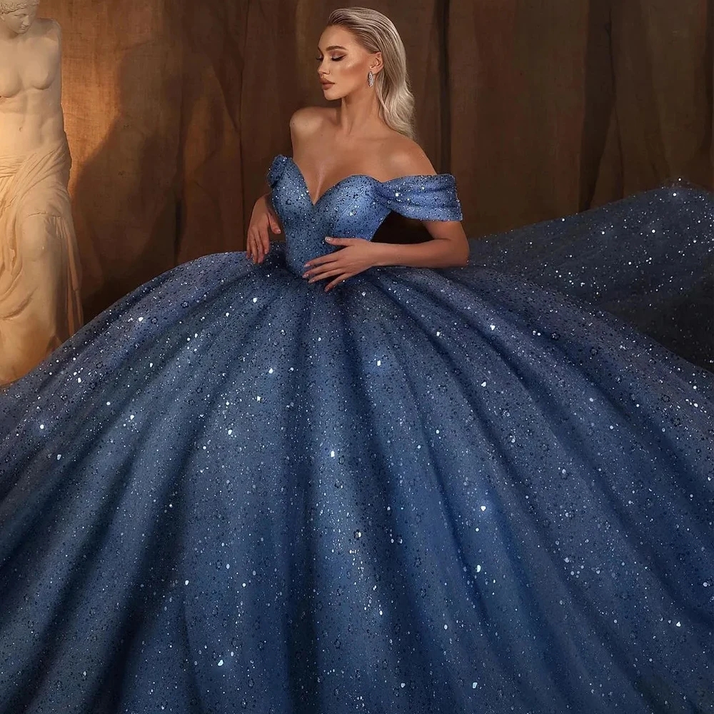 Wedding Glitter Dress Off Shoulder Pufyy Sparkly Backless Bridal Ball Gowns Sequins Princess Bride Dresses Vestido De Noivas es
