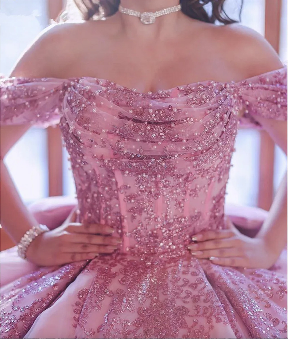 Quinceanera Gillter Pink Dresses Ball Gown Sweet Year Corset Lace Up Princess Prom Dress Vestidos De Anos I
