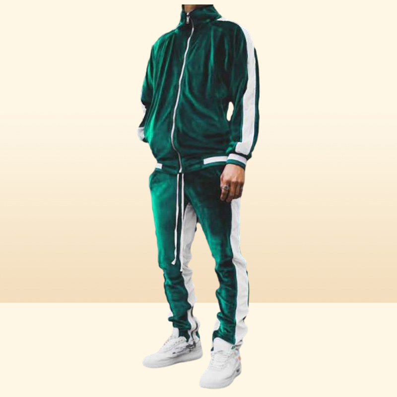Fall Winter Men Tracksuits Geometric Sweatshirt Jogger Two Velour 2 Piece Set Velvet Tracksuit
