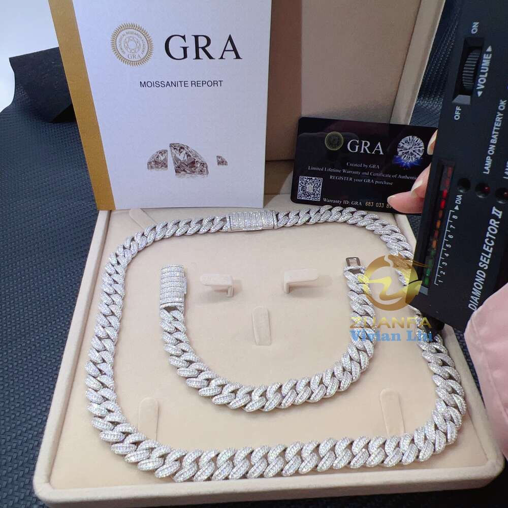 13mm Width Fine Jewelry Men Necklace Sterling Silver 925 Iced Out Moissanite Hip Hop Cuban Link Chain
