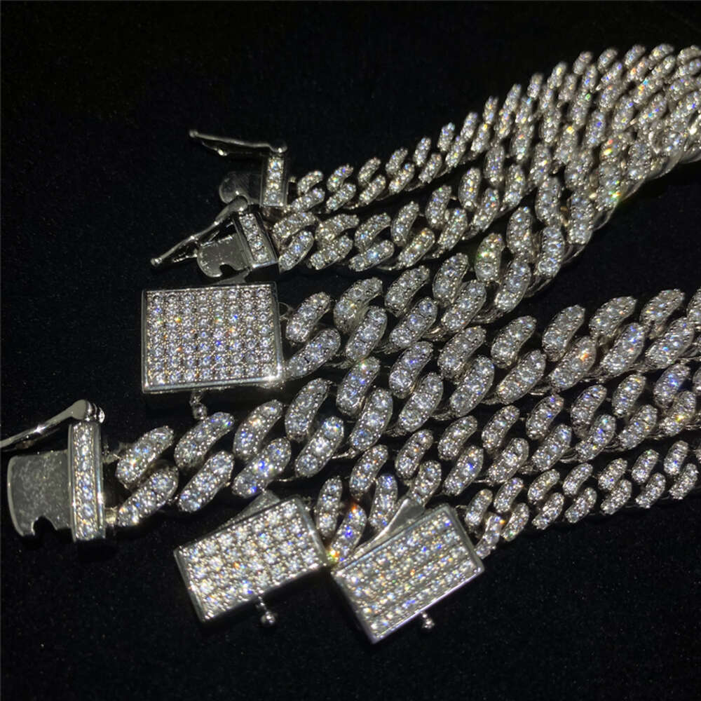 Custom 6mm 8mm 10mm One Row Luxury Style 925 Sterling Silver Cuban Necklace Iced Out Hip Hop Moissanite Cuban Link Chain