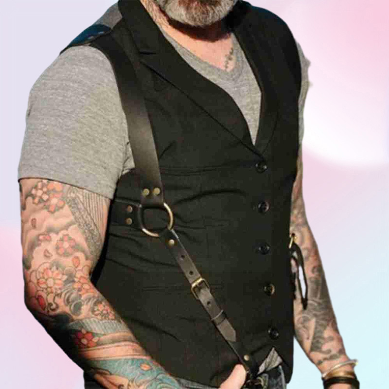 Vintage Leather Suspender Men Medieval Renaissance Suspensorio Apparel Shoulder Accessories Belt Strap Harness Chest Punk J9R7