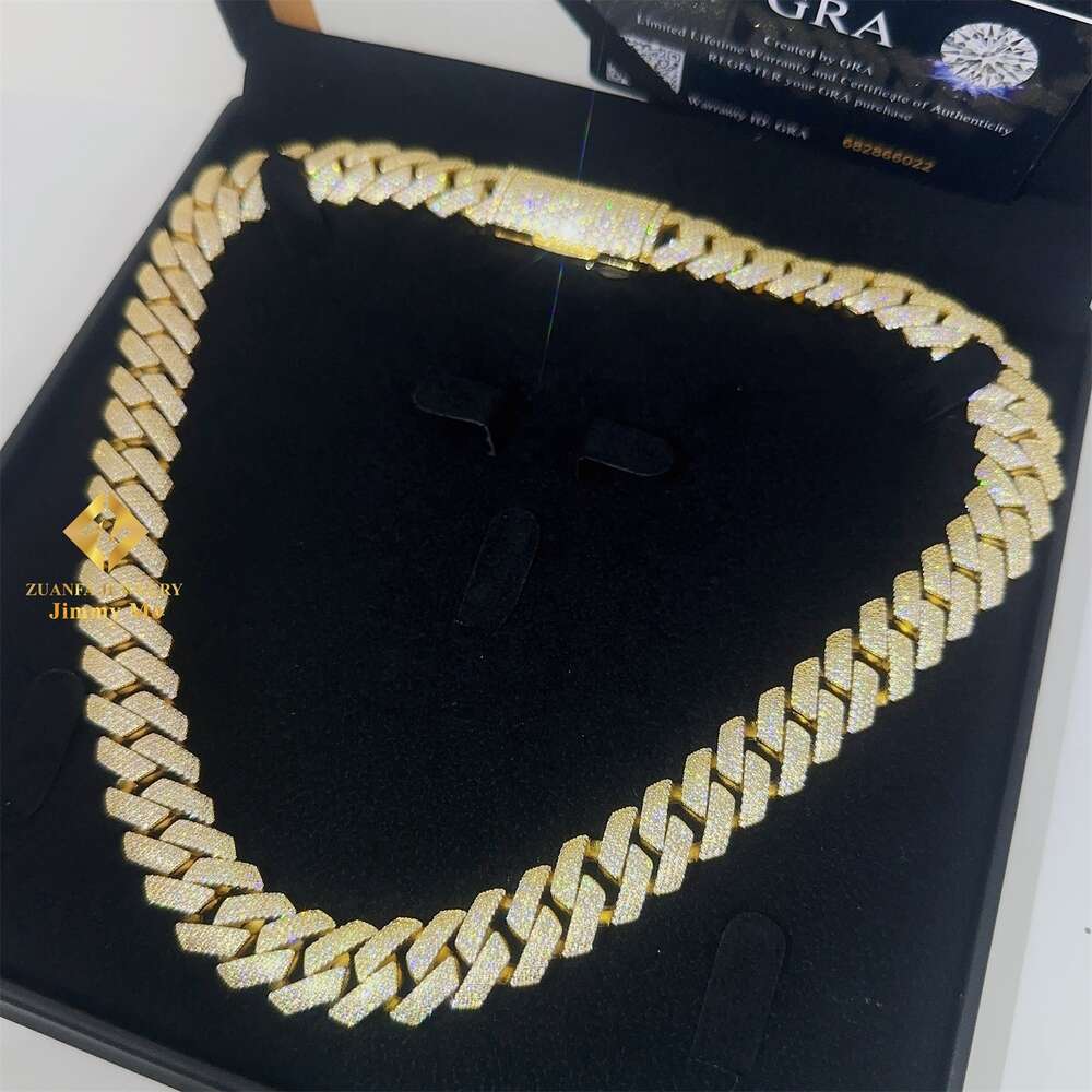 Pass Diamond Tester Iced Out 15mm 4 Row 925 Silver 14k Real Gold Plated Vvs1 Moissanite Diamond Cuban Link Chain Necklace Men
