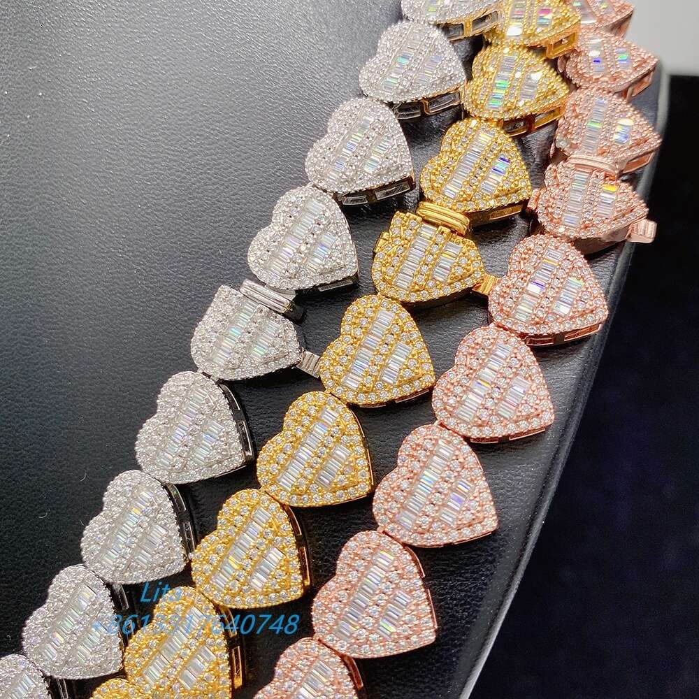 bracelet necklace mossanite Fine Jewelry Hip Hop Mens Iced Out Moissanite Diamonds Heart Miami Cuban Link Chain Bracelet Baguette Cuban Chain