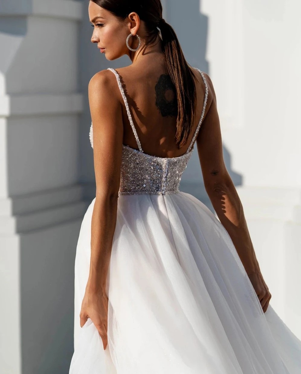 Sexy Boho Wedding Dress 2024 V-neck Spaghetti Straps Beading Sequins A-line Princess Birde Formal Gowns Vestido De Novia