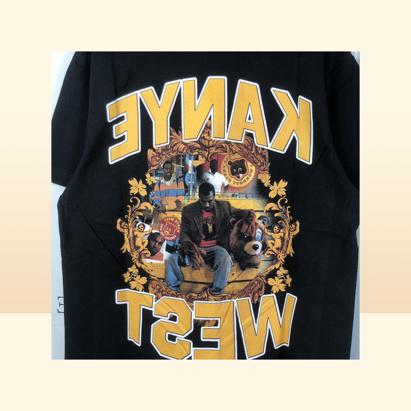 Hip Hop Print Tshirt College Dropout Music Tee Men Women High Quality Pattern Washed Tops Short Sleeve