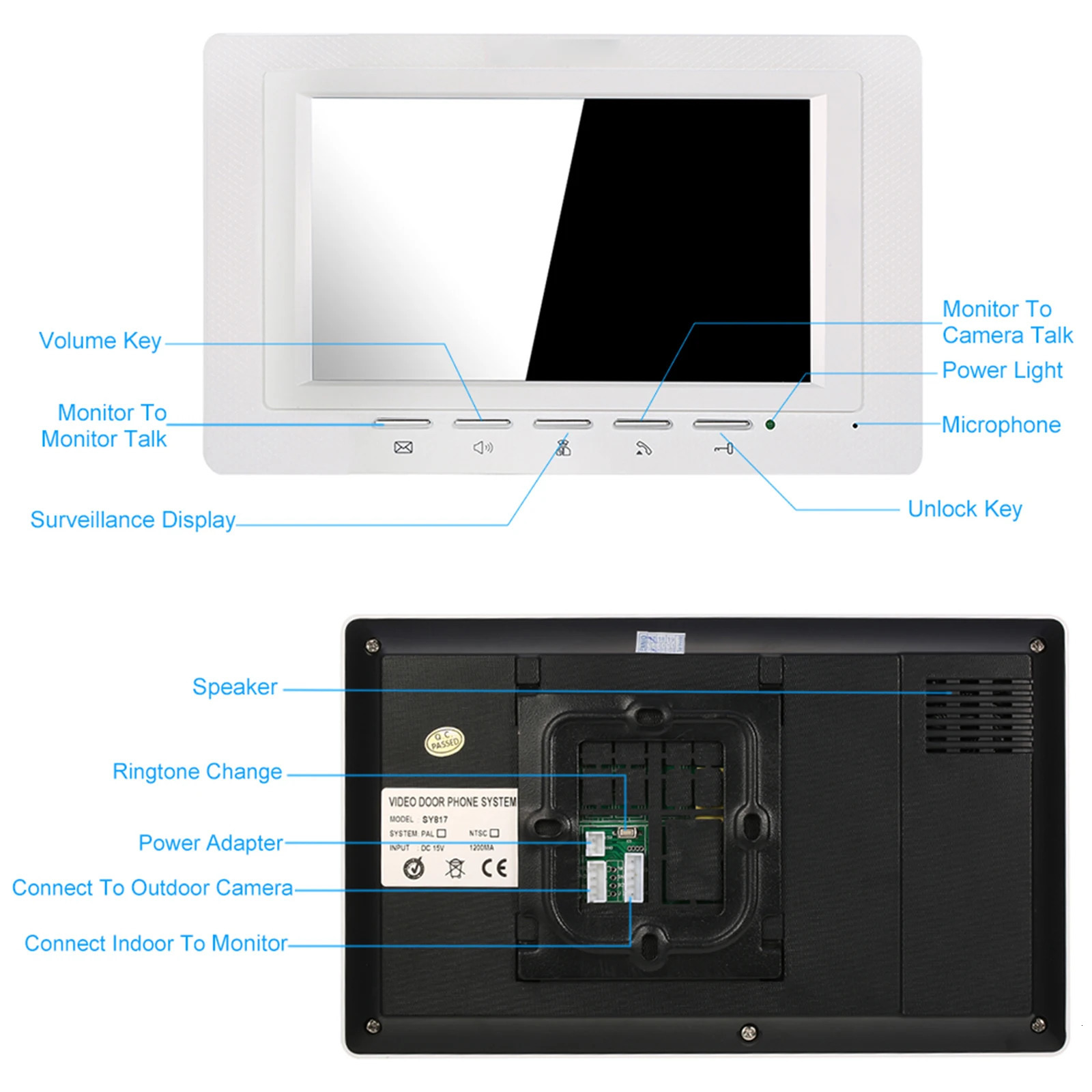 7 inch Wired Video Door Phone Doorbell Indoor Monitor with IRCUT Rainproof Outdoor Camera Visual Intercom Remote Unlock 240123