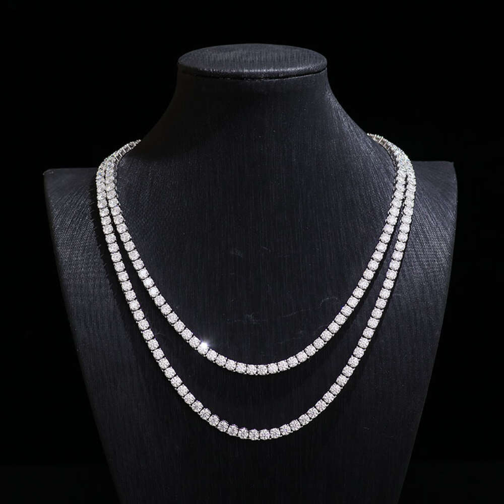 925 Sterling Silver Moissanite Diamond Chain 2mm-5mm Iced Out Vvs Diamond Solid Pave Setting Tennis Chain for Christmas Gift