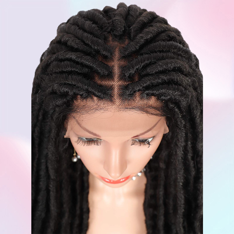 Beauart 4x4quot Swiss Lace Front Faux Locs Knotless Braided Wigs with Bohemian Curls Ends Synthetic Dreadlocks Braids Wigs5440384