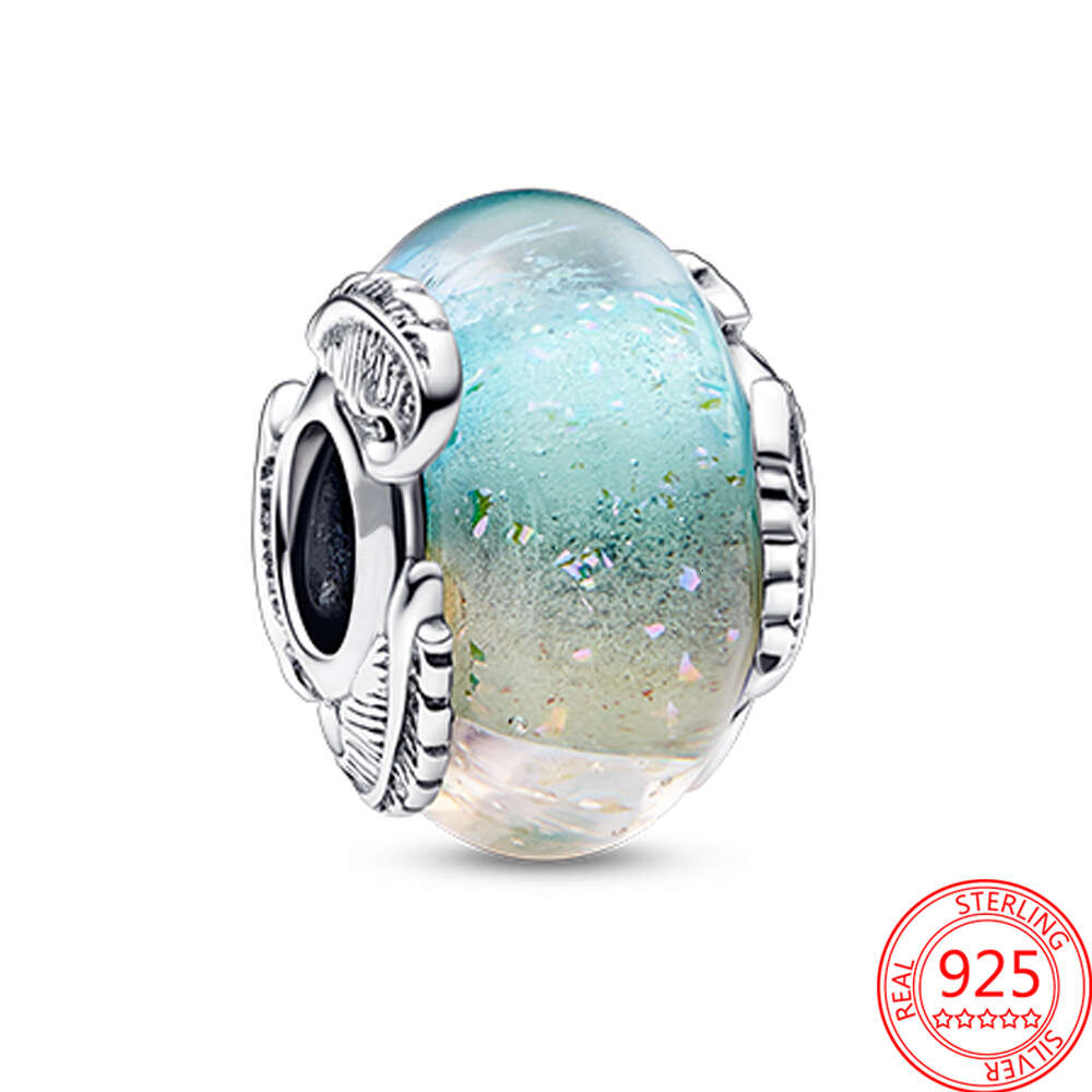 New 2024 Beads Sterling Sier Multicolour Murano Glass Curved Feather Charm Fit Bracelet & Bangle Girl Gift
