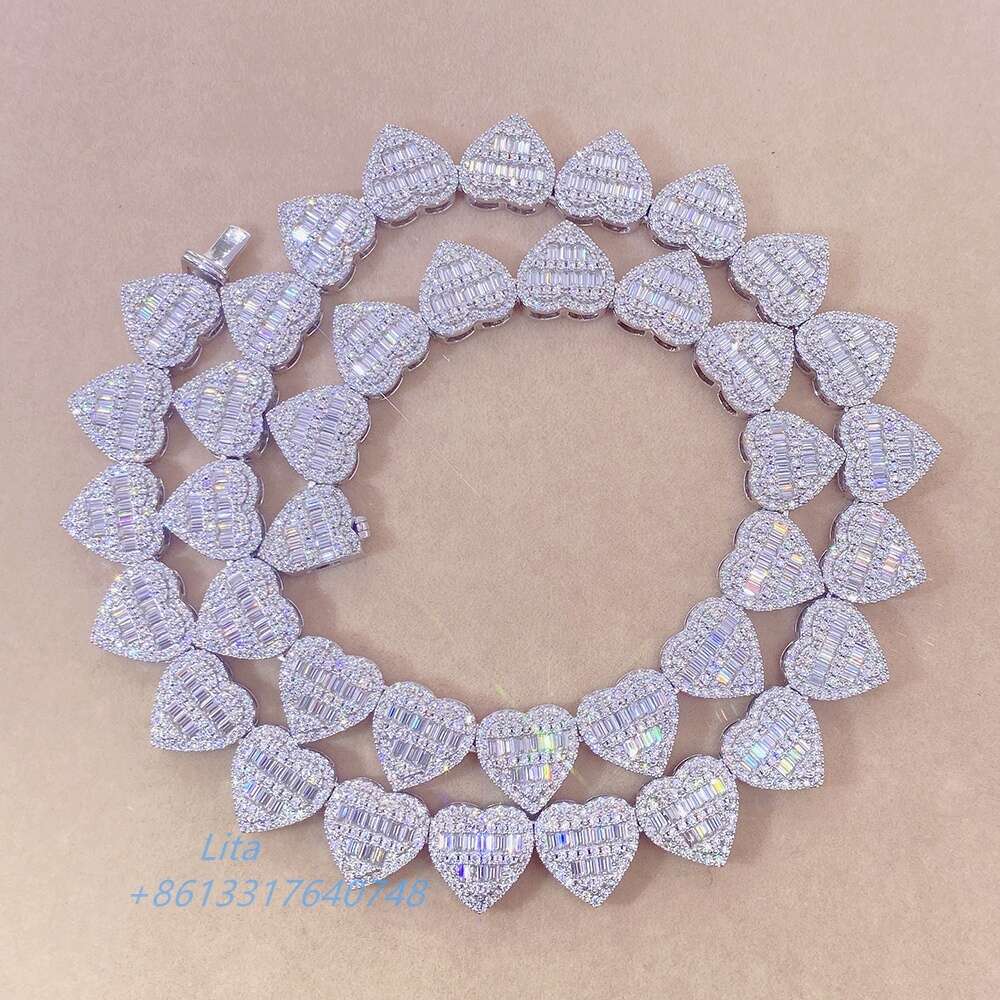 bracelet necklace mossanite Fine Jewelry Hip Hop Mens Iced Out Moissanite Diamonds Heart Miami Cuban Link Chain Bracelet Baguette Cuban Chain