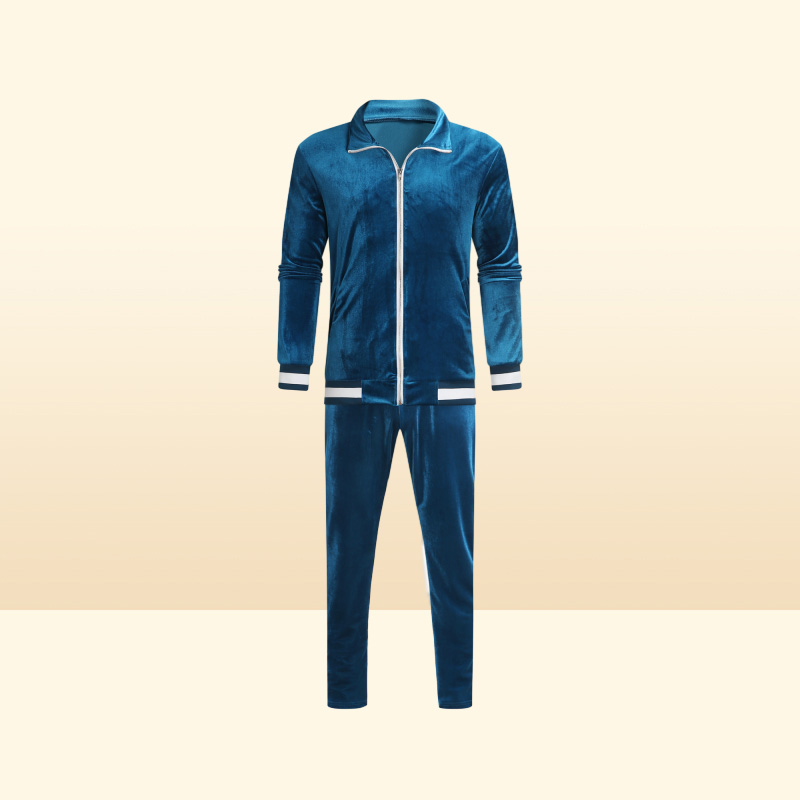 Fall Winter Men Tracksuits Geometric Sweatshirt Jogger Two Velour 2 Piece Set Velvet Tracksuit