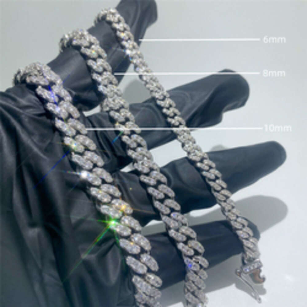 Custom 6mm 8mm 10mm One Row Luxury Style 925 Sterling Silver Cuban Necklace Iced Out Hip Hop Moissanite Cuban Link Chain