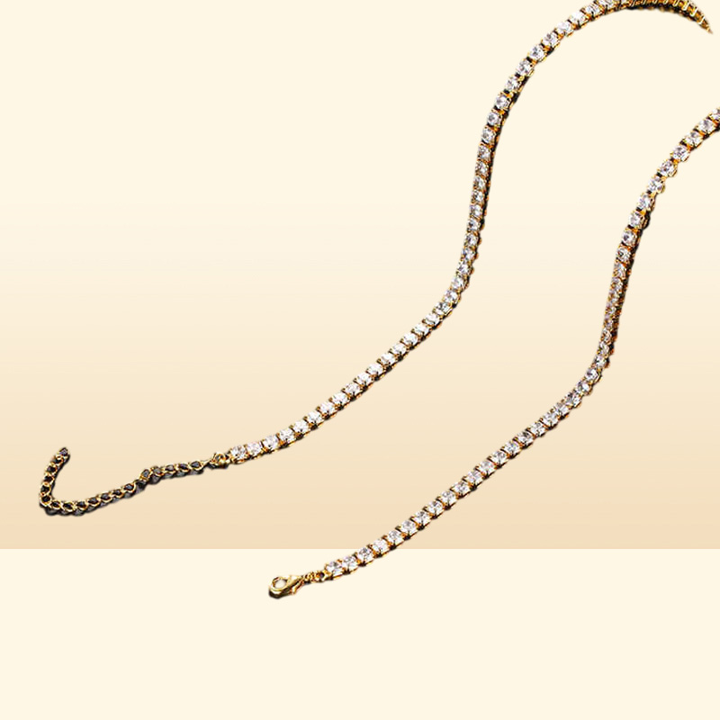 High Quality Cz Cubic Zirconia Choker Necklace Women 2Mm m 5Mm Sier 18K Gold Plated Thin Diamond Chain Tennis Necklace2101
