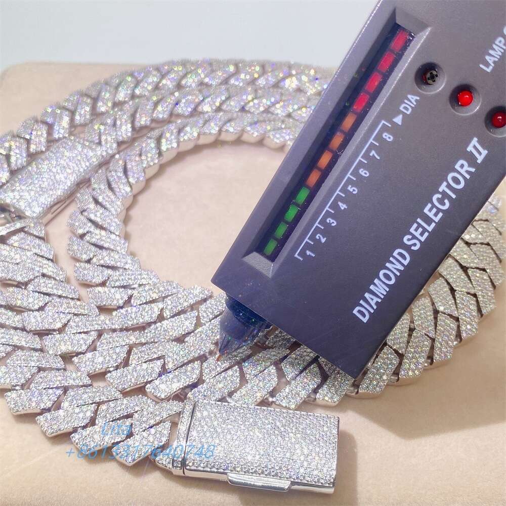 New Products Hip Hop Rapper Miami 18mm Cuban Link Chain Vvs Moissanite 925 Sterling Silver Iced Cuban Chain Necklace
