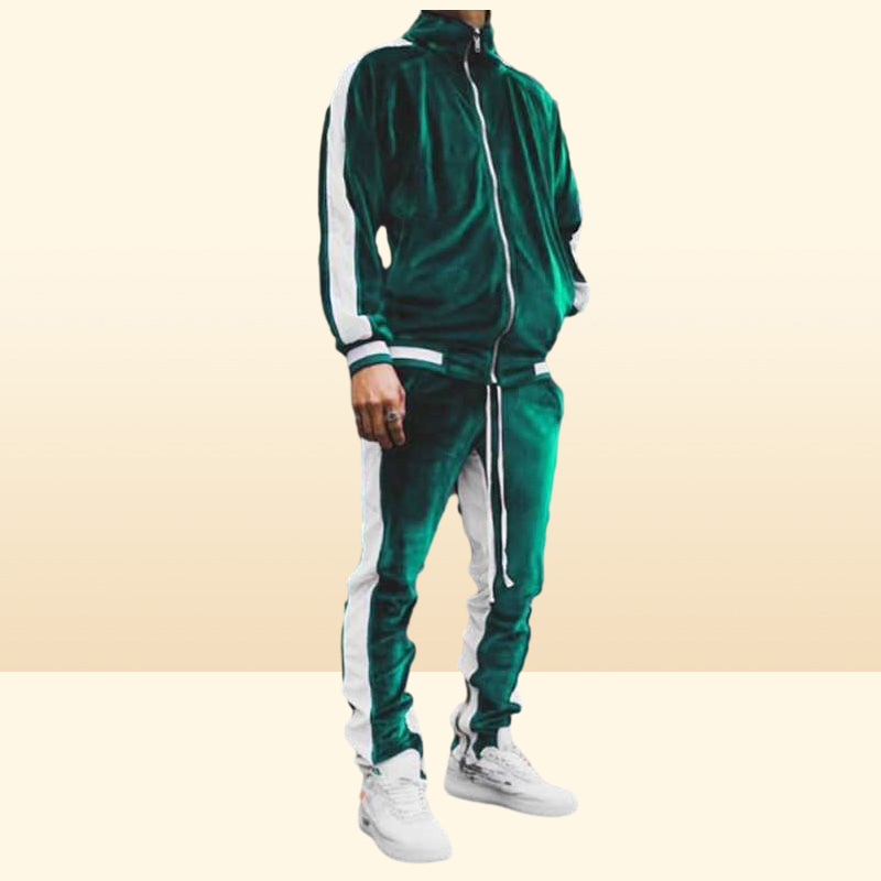 Fall Winter Men Tracksuits Geometric Sweatshirt Jogger Two Velour 2 Piece Set Velvet Tracksuit