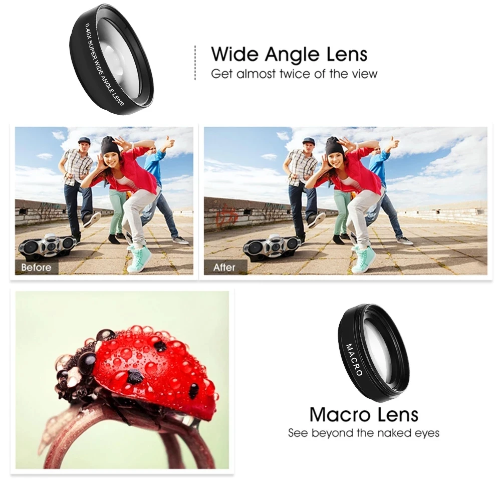 37mm Mobile Phone Lens 0.45x 49uv Super Wide Angle + Macro HD Camera Lens 2 IN 1 Universal Clip Lens For iPhone 15 14 13 12 Pro Samsung Huawei Xiaomi 