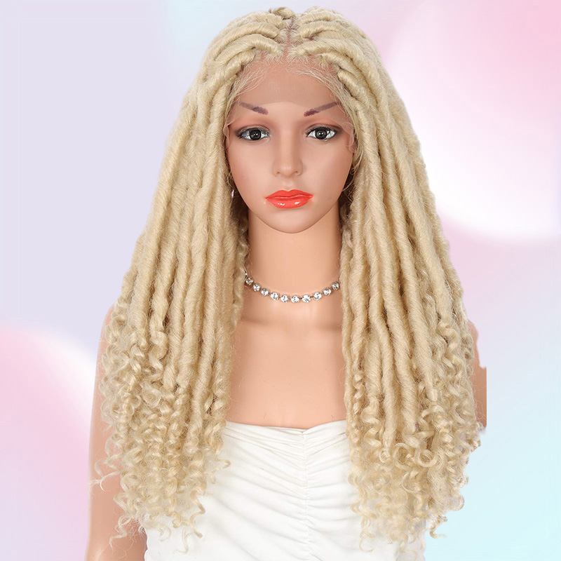 Beauart 4x4quot Swiss Lace Front Faux Locs Knotless Braided Wigs with Bohemian Curls Ends Synthetic Dreadlocks Braids Wigs5440384