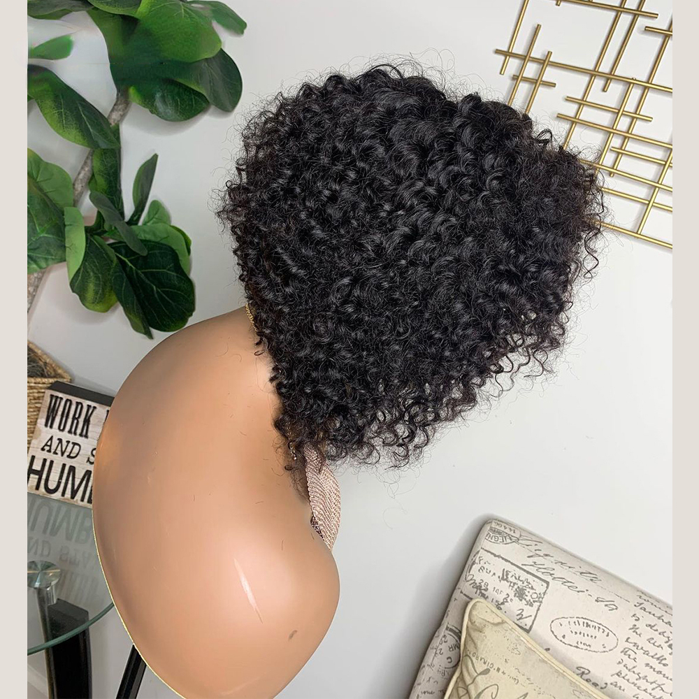 Free shipping Brazilian Jerry 13x4 Lace Front Wig Human Hair Natural Black Color Free Part Transparent Short Curly Wigs Synthetic for Women