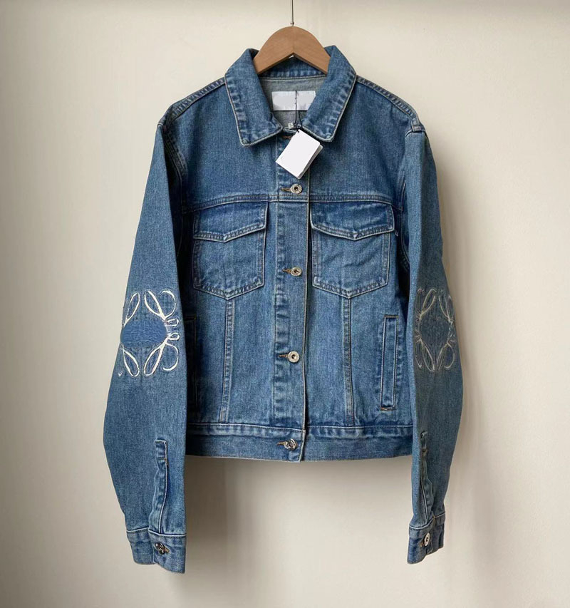 Womens Denim Coat Fashion Embroidery Lapel Shirt Unisex Washed Jackets