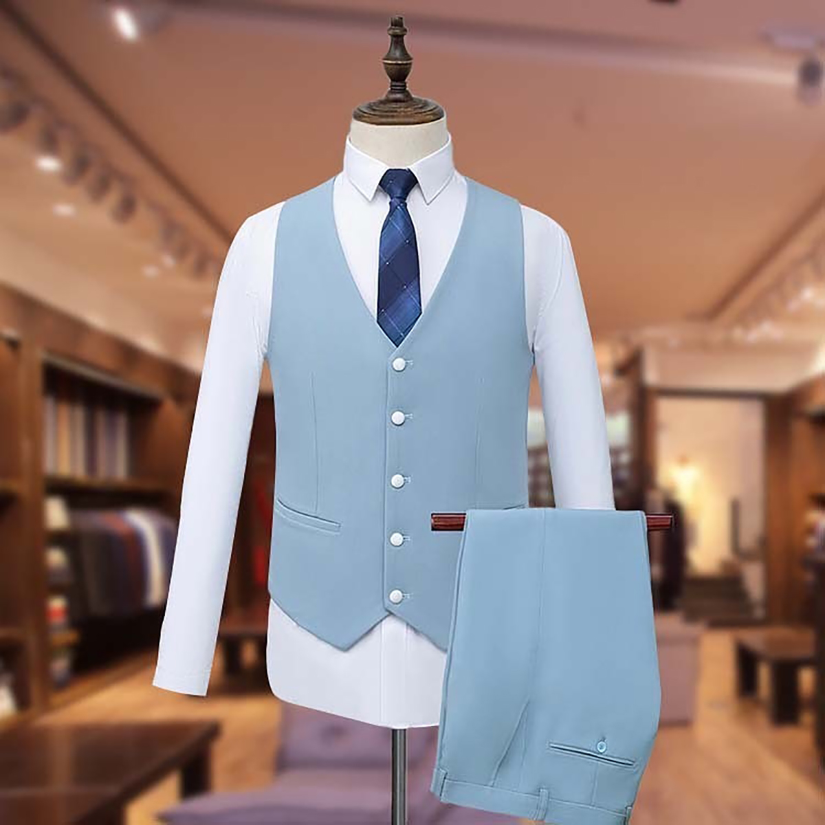 Light Sky Blue Wedding Tuxedos One Button Mens Suits 3 Pieces Sets Shawl Lapel Blazers Formal Suit With Jacket Vest And Pants