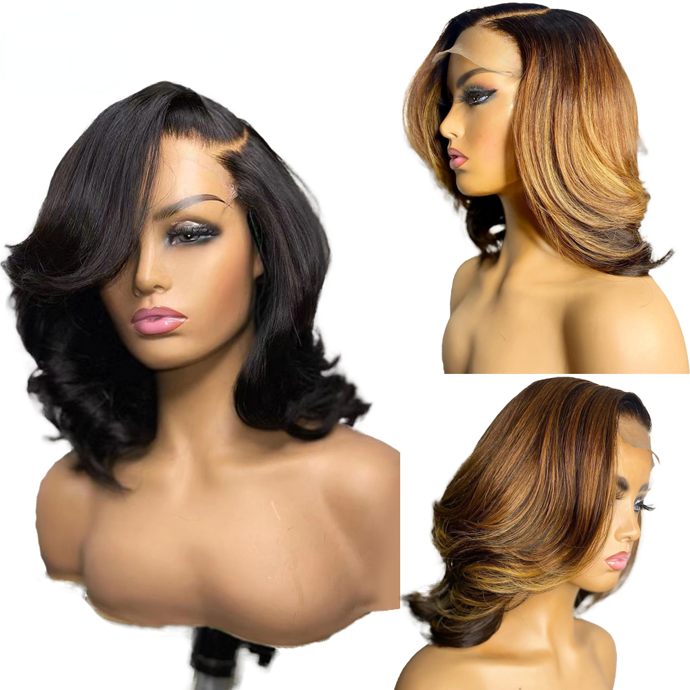 Free shipping Brazilian Body Wave Short Bob 4x4 Closure Wig Transparent 13x4 Lace Front Human Wigs for Women Pre Plucked Natural Hair