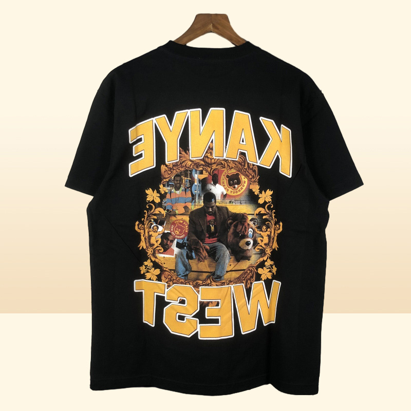 Hip Hop Print Tshirt College Dropout Music Tee Men Women High Quality Pattern Washed Tops Short Sleeve