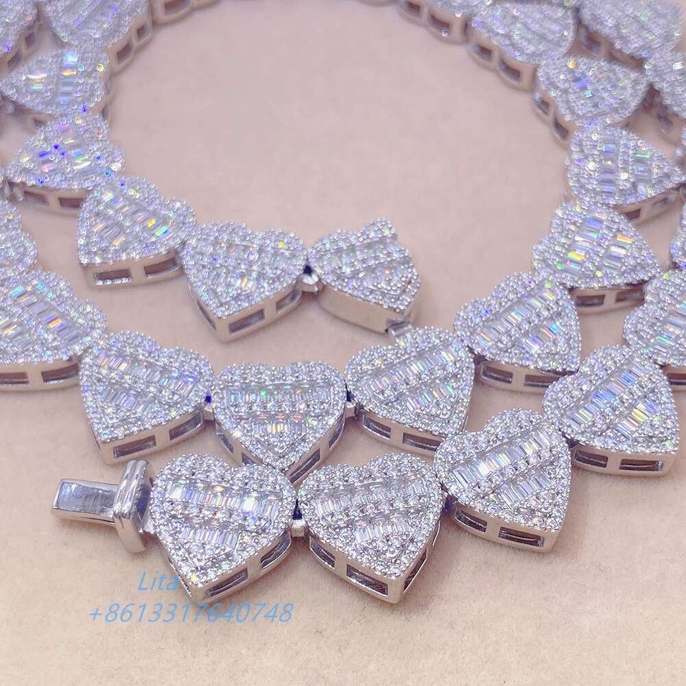 bracelet necklace mossanite Fine Jewelry Hip Hop Mens Iced Out Moissanite Diamonds Heart Miami Cuban Link Chain Bracelet Baguette Cuban Chain