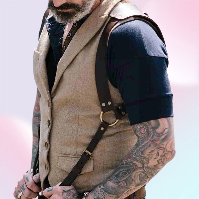 Vintage Leather Suspender Men Medieval Renaissance Suspensorio Apparel Shoulder Accessories Belt Strap Harness Chest Punk J9R7