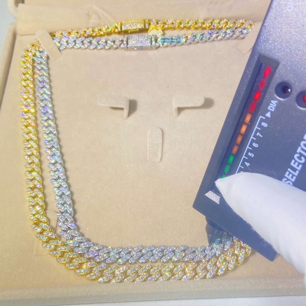 Wholesale Price Hio Hop Iced Out Jewelry 8mm Width One Row 925 Sterling Silver Vvs Moissanite Diamond Cuban Link Chain Necklace