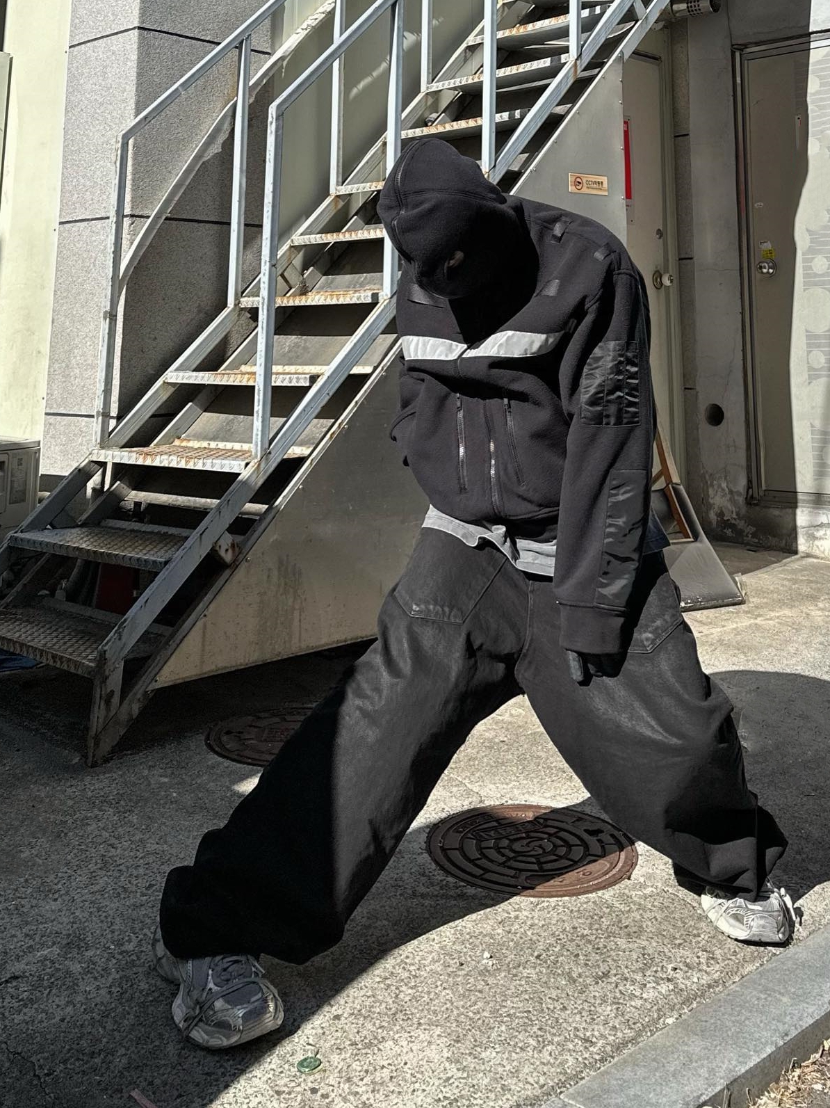 Grailz Project Vintage Masked Fleece Jacket High Street Solid Hoodie Zipper Up Loose Hooded Hoodie