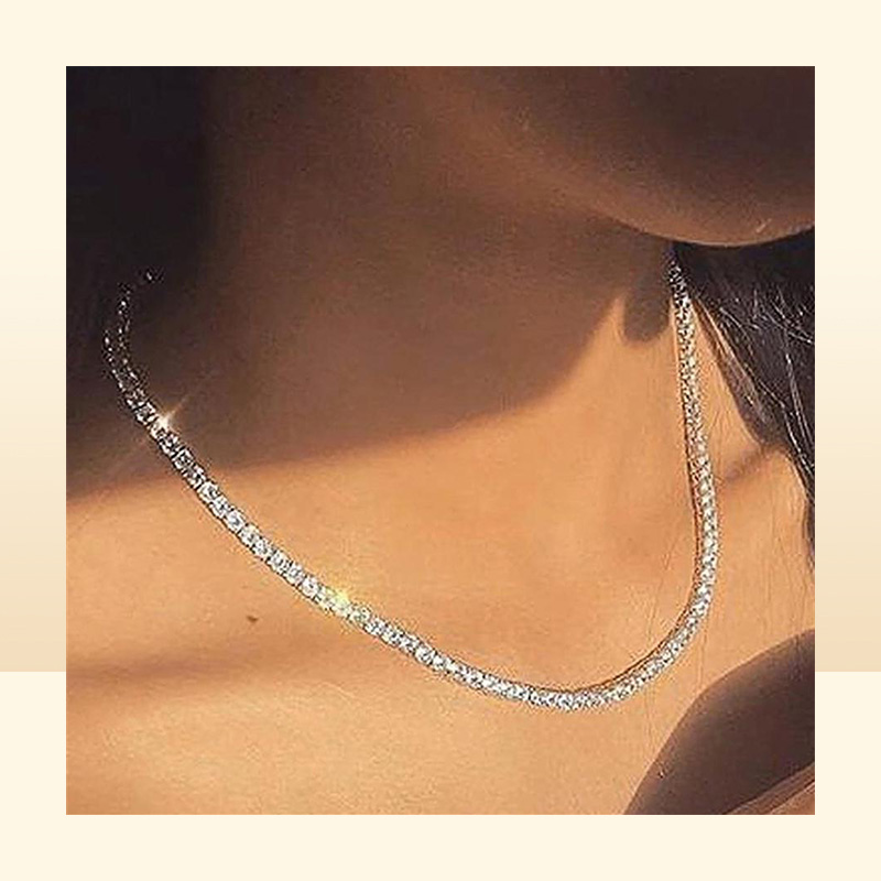 High Quality Cz Cubic Zirconia Choker Necklace Women 2Mm m 5Mm Sier 18K Gold Plated Thin Diamond Chain Tennis Necklace2101