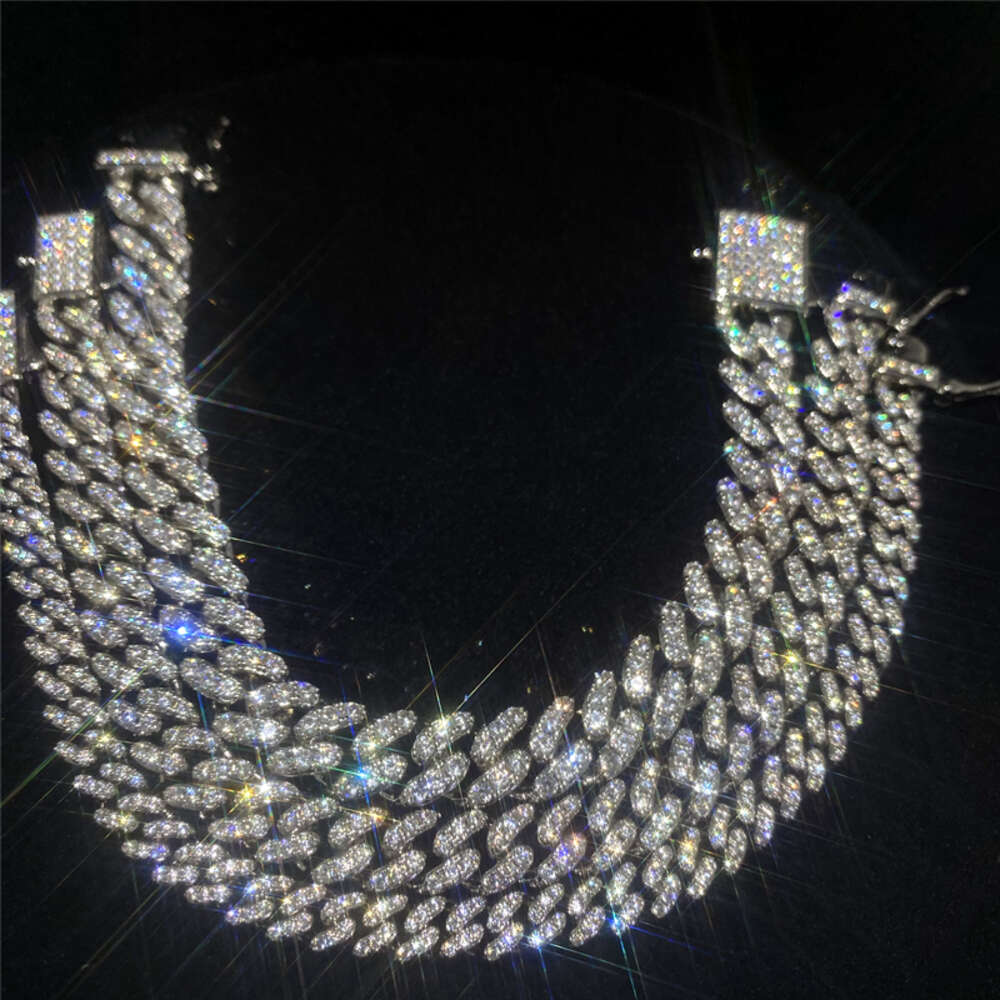 Custom 6mm 8mm 10mm One Row Luxury Style 925 Sterling Silver Cuban Necklace Iced Out Hip Hop Moissanite Cuban Link Chain