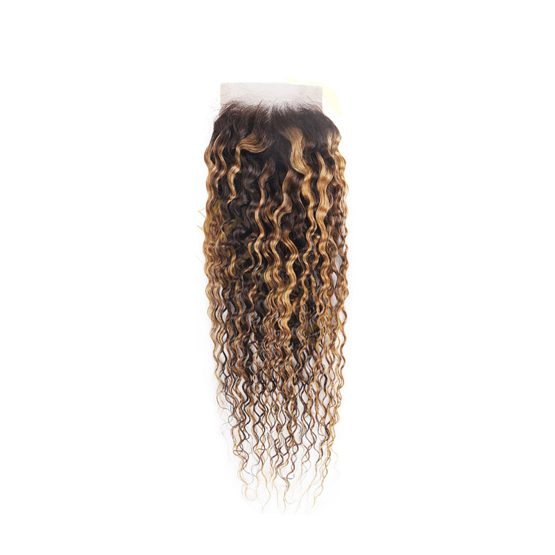 Brazilian Human Hair P4/27 Piano Color Kinky Curly Double Wefts With 4X4 Lace Closure 5 Pcs/lot Yirubeauty