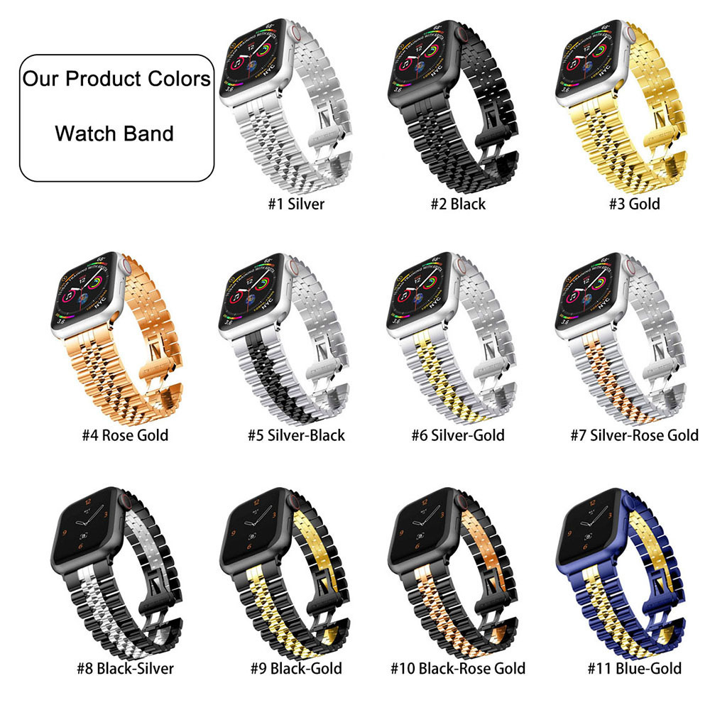 Metal Bracelet Stainless Steel Strap For Apple Watch Series 9 8 7 6 5 4 3 SE Bands With Adapter Connector Replacement Wristband iWatch 45/44mm 41/40mm