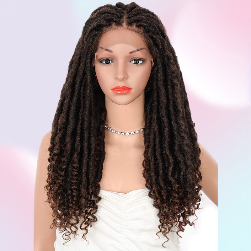 Beauart 4x4quot Swiss Lace Front Faux Locs Knotless Braided Wigs with Bohemian Curls Ends Synthetic Dreadlocks Braids Wigs5440384