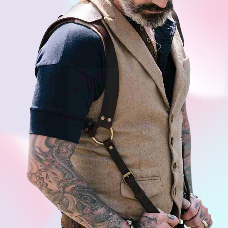 Vintage Leather Suspender Men Medieval Renaissance Suspensorio Apparel Shoulder Accessories Belt Strap Harness Chest Punk J9R7