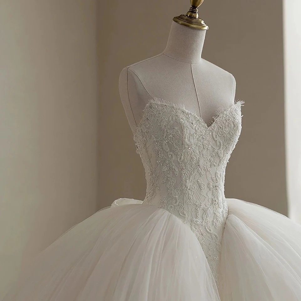 Ball Romantic Gown Wedding Dress Princess Sweetheart Beaded Lace Appliques Tulle Bridal Formal Gowns Robe De Mariage Vestido De Noivas s