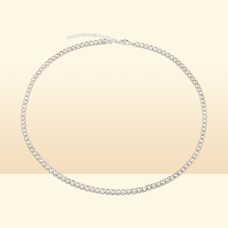 High Quality Cz Cubic Zirconia Choker Necklace Women 2Mm m 5Mm Sier 18K Gold Plated Thin Diamond Chain Tennis Necklace2101