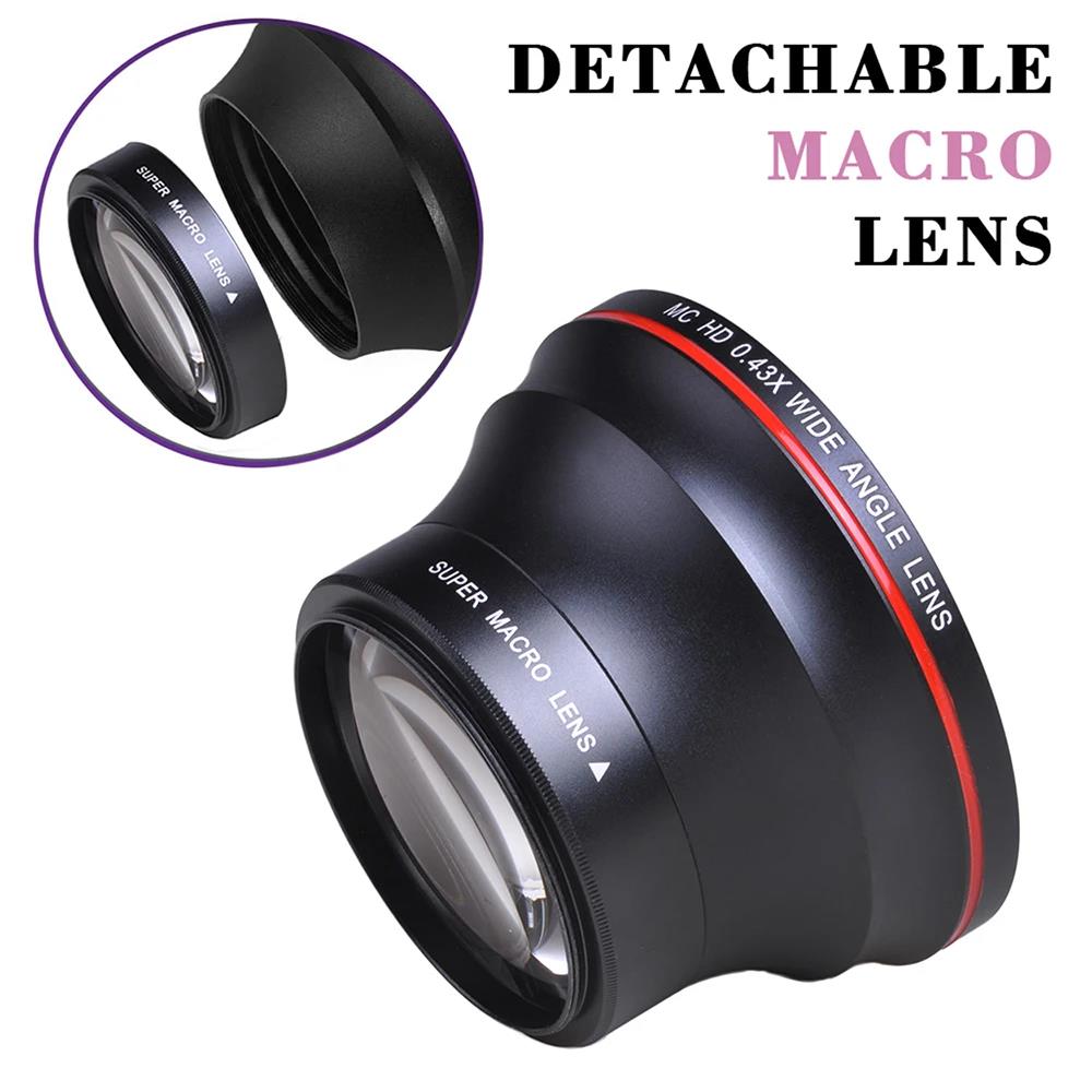 0.43x Professional HD Wide Angle Additional Camera Lens with Macro Portion 49mm 52mm 55mm 58mm For Canon Nikon D7100 D7000 D5600 D5300 D5200 Sony Pent