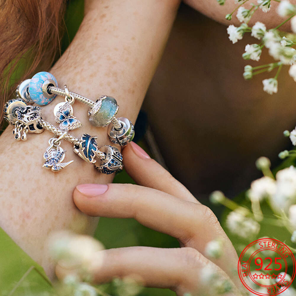 New 2024 Beads Sterling Sier Multicolour Murano Glass Curved Feather Charm Fit Bracelet & Bangle Girl Gift