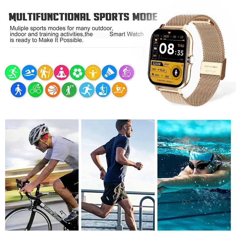 New Smart Watch Men Women Sports Fitness Watches Metal Milan Strap Full Touch Screen Bluetooth Calls Digital Smartwatch Wristwatch For IOS Android
