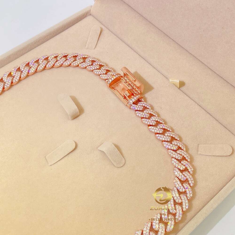 Luxury Customized Jewelry Hip Hop Moon Double Rows 13mm Vvs Diamond Silver Moissanite Cuban Link Chain