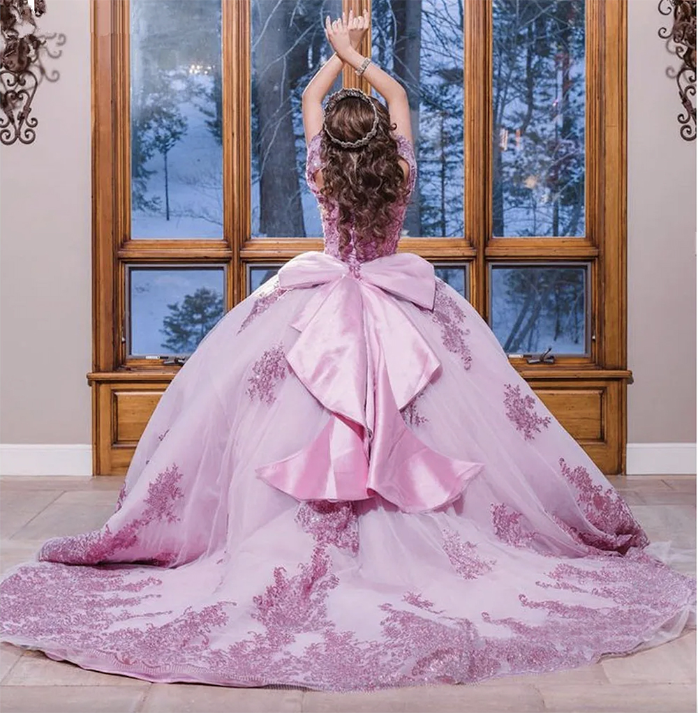 Quinceanera Gillter Pink Dresses Ball Gown Sweet Year Corset Lace Up Princess Prom Dress Vestidos De Anos I