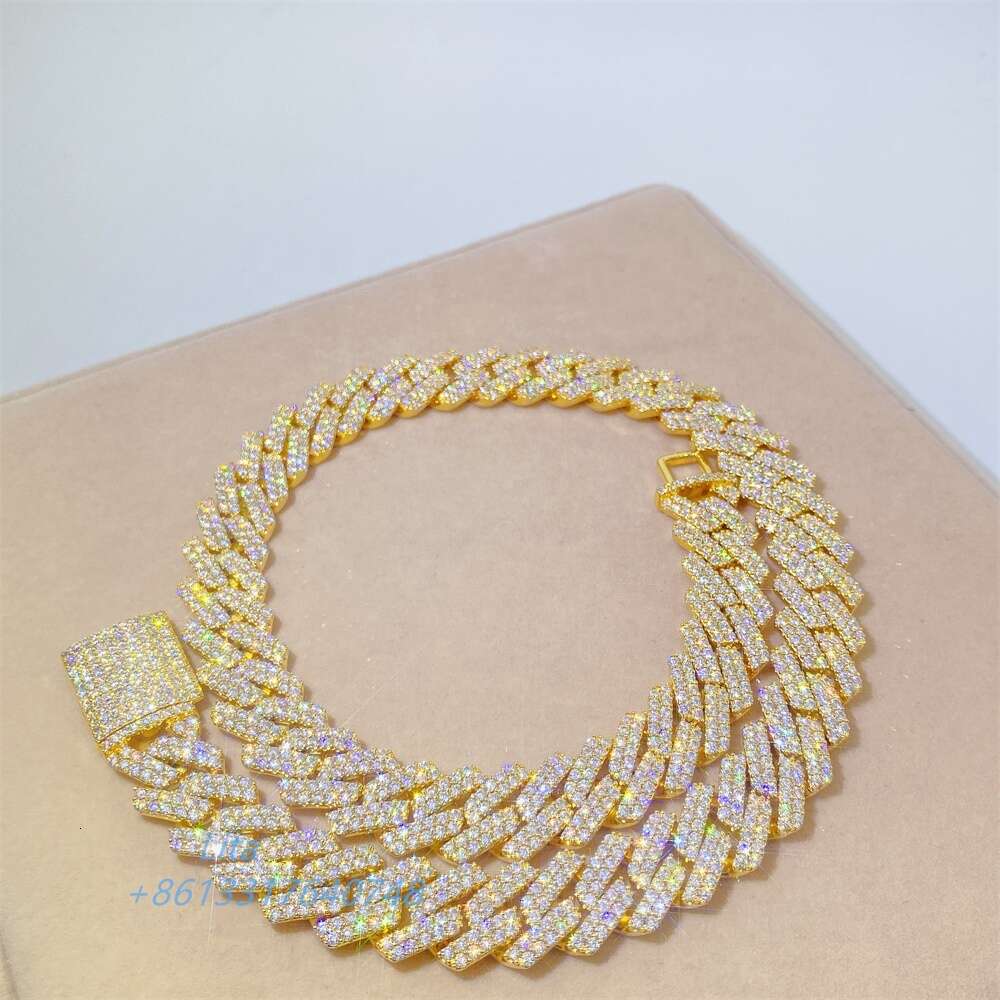 Gra Certificate Vvs Moissanite Diamond Silver Miami Cuban Link Chain Bracelet Men 15mm Necklace